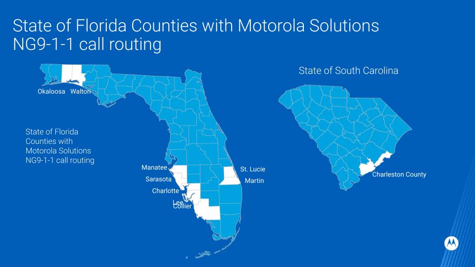 Florida counties with Motorola Solutions NG9-1-1 call routing